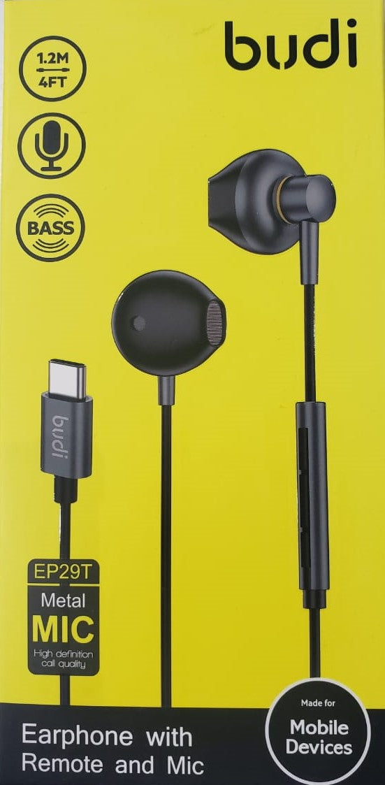 Budi Earphone WithRemote and Mic سماعة مع سلك مدخل TC