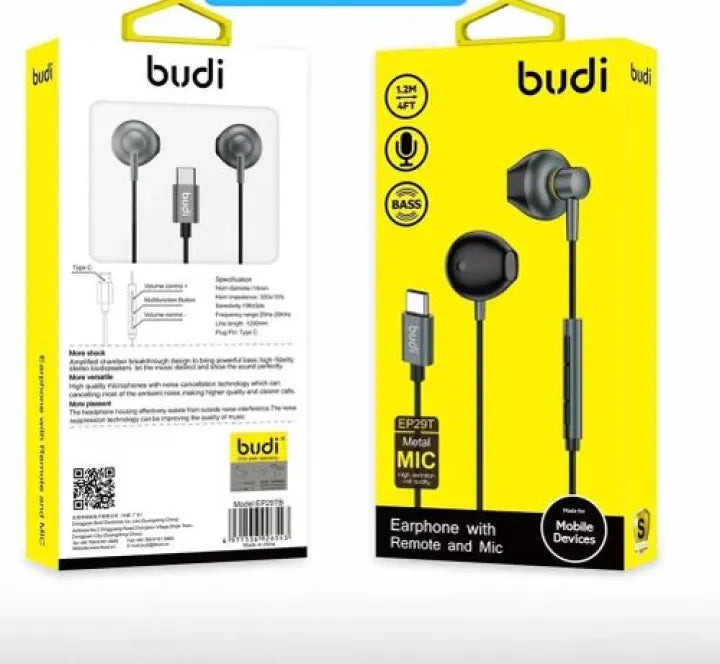 Budi Earphone WithRemote and Mic سماعة مع سلك مدخل TC