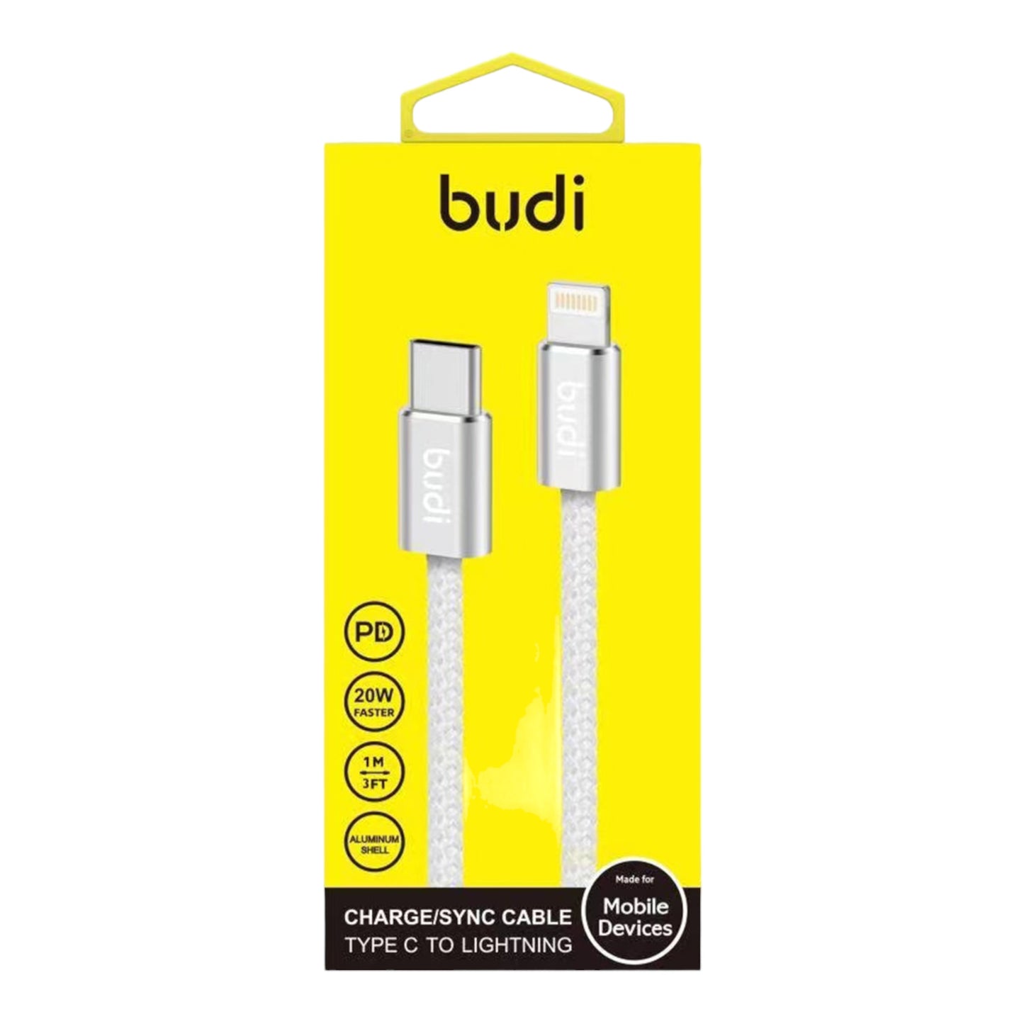 Budi كابل شحن/مزامنة من النوع C إلى Lightning، سلك PD شاحن مدخل iPhone مع
