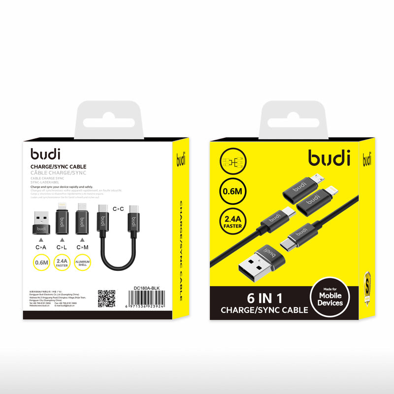 Budi 6in1 Charge/Sync Cable سلك شاحن لجميع الهواتف